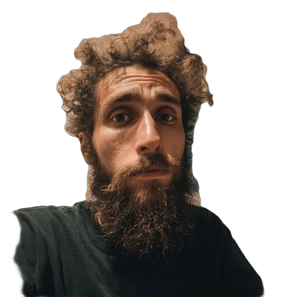 messy hair bearded portrait, birefnet-cod cutout