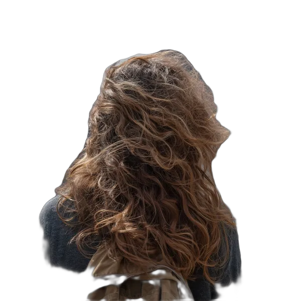 windblown curly hair backpack, birefnet-cod cutout