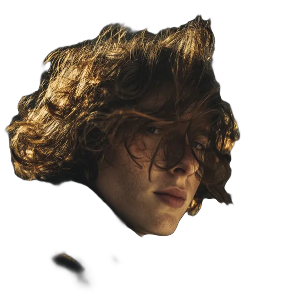 windblown curly portrait, birefnet-cod cutout