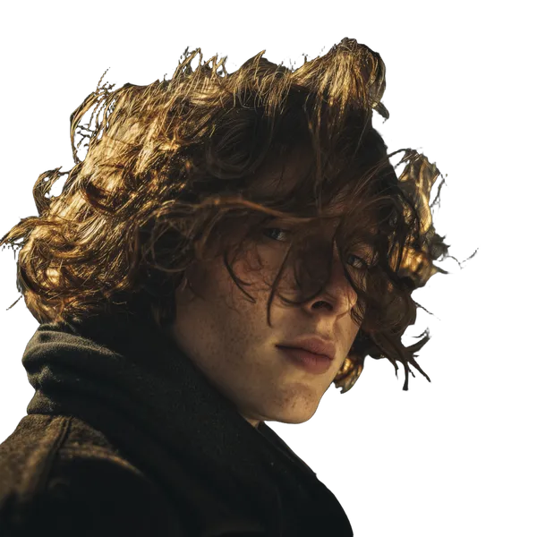 windblown curly portrait, birefnet-dis cutout