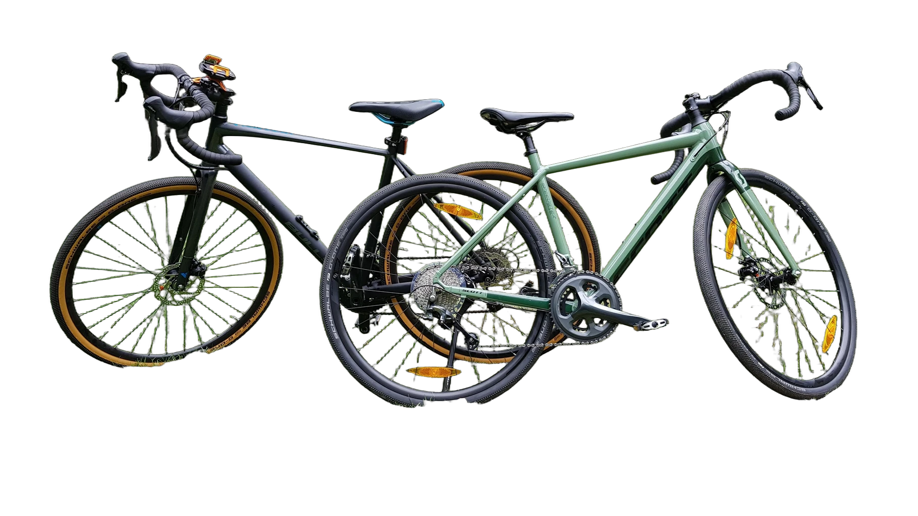 two gravel bikes park, BiRefNet cutout