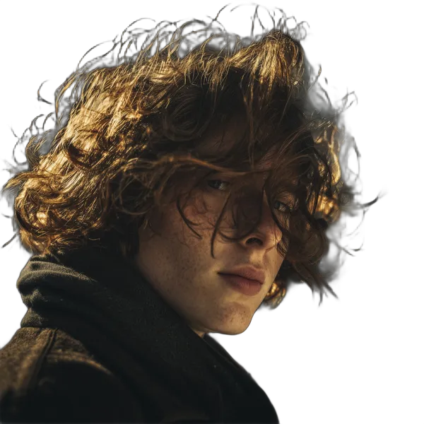 windblown curly portrait, birefnet-hrsod cutout