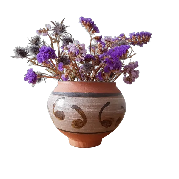 dried flowers clay vase, birefnet-massive cutout
