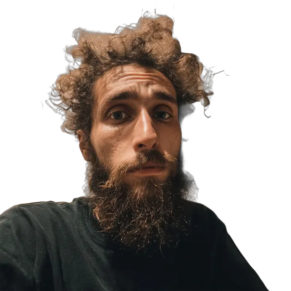 messy hair bearded portrait, birefnet-massive cutout
