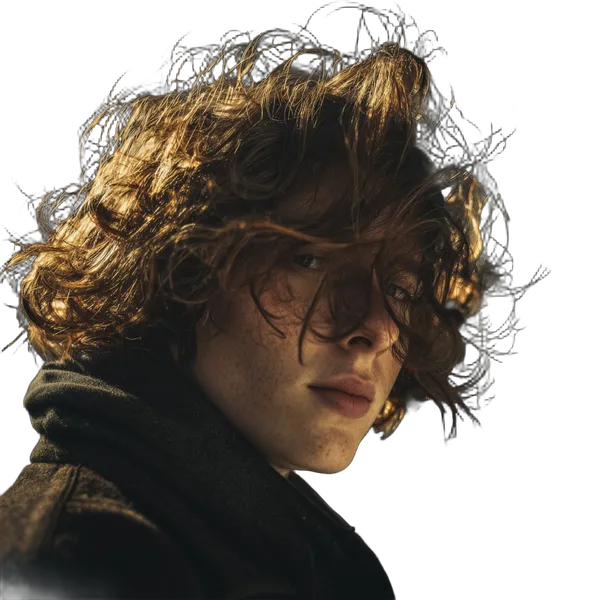 windblown curly portrait, birefnet-massive cutout