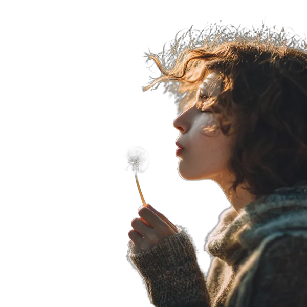 blowing dandelion seeds, birefnet-portrait cutout
