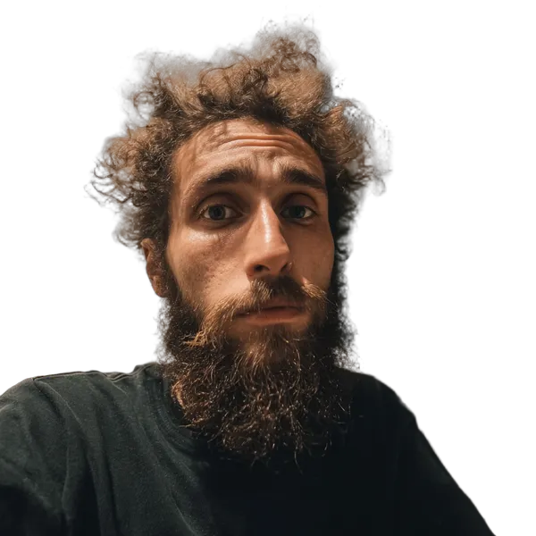 messy hair bearded portrait, birefnet-portrait cutout