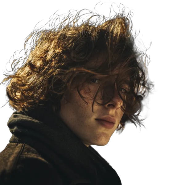 windblown curly portrait, birefnet-portrait cutout