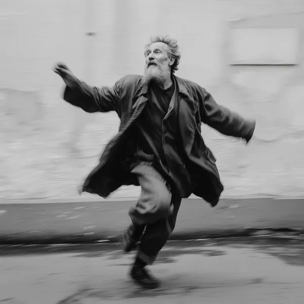 Original photo: elderly man running blur