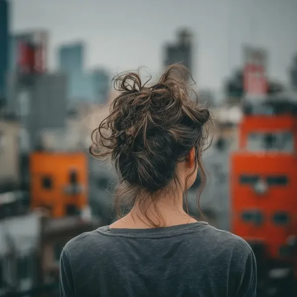 Original photo: messy bun cityscape