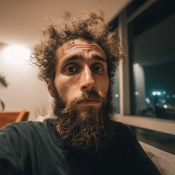 Original photo: messy hair bearded portrait