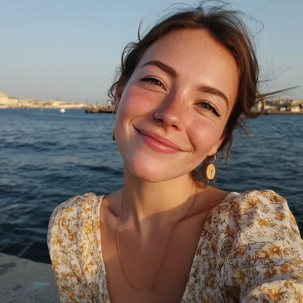 Original photo: smiling woman seaside