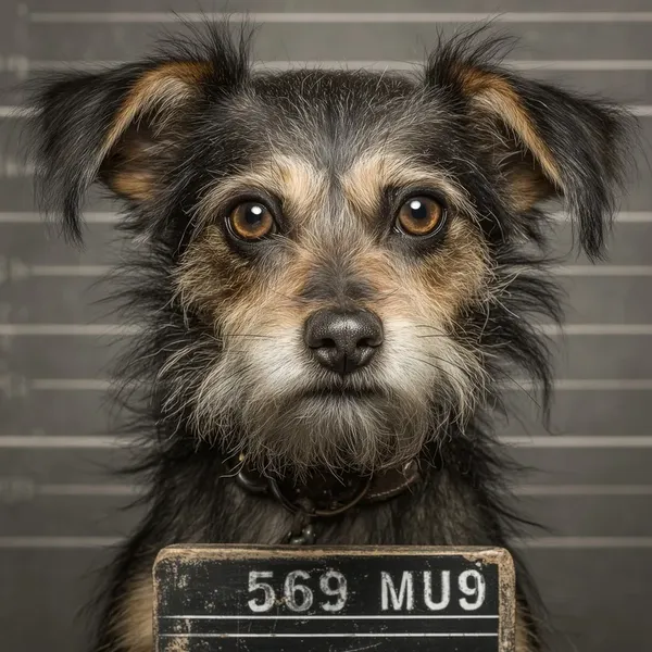 Original photo: terrier dog mugshot