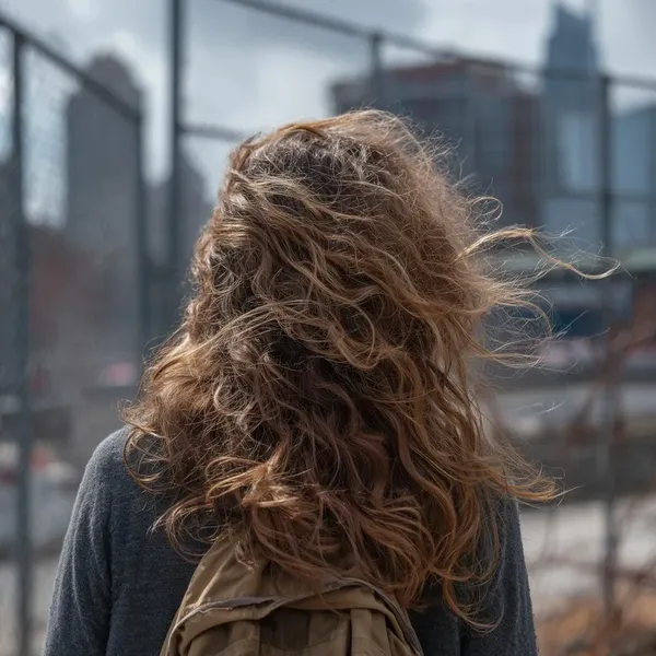 Original photo: windblown curly hair backpack