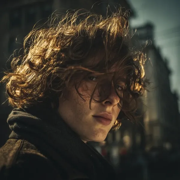 Original photo: windblown curly portrait
