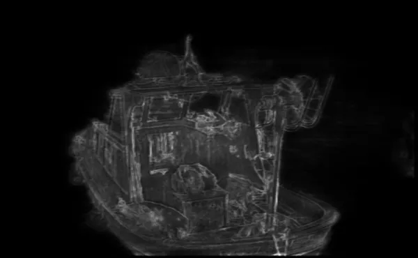 small fishing boat bw, isnet-anime alpha matte