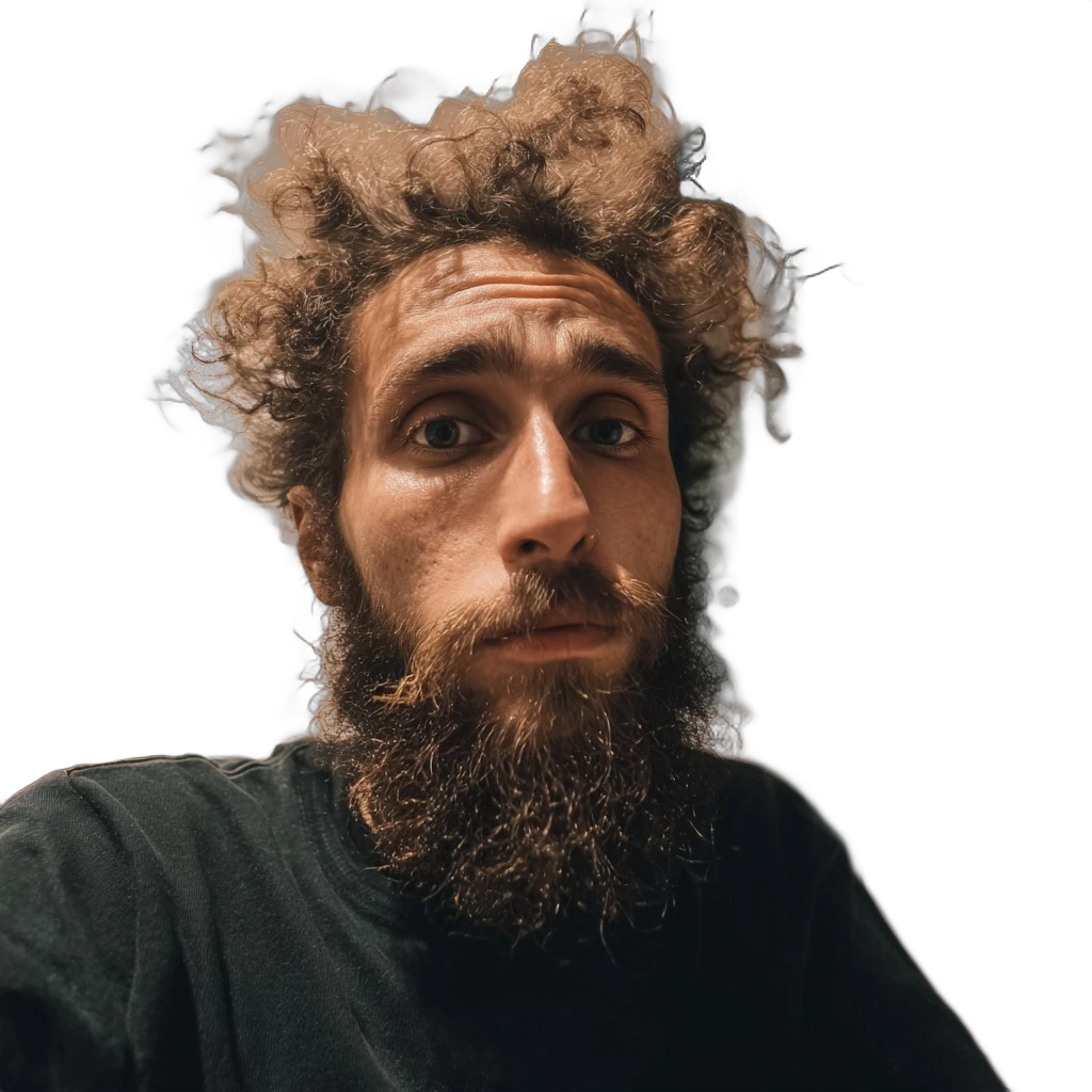 messy hair bearded portrait, IS-Net cutout