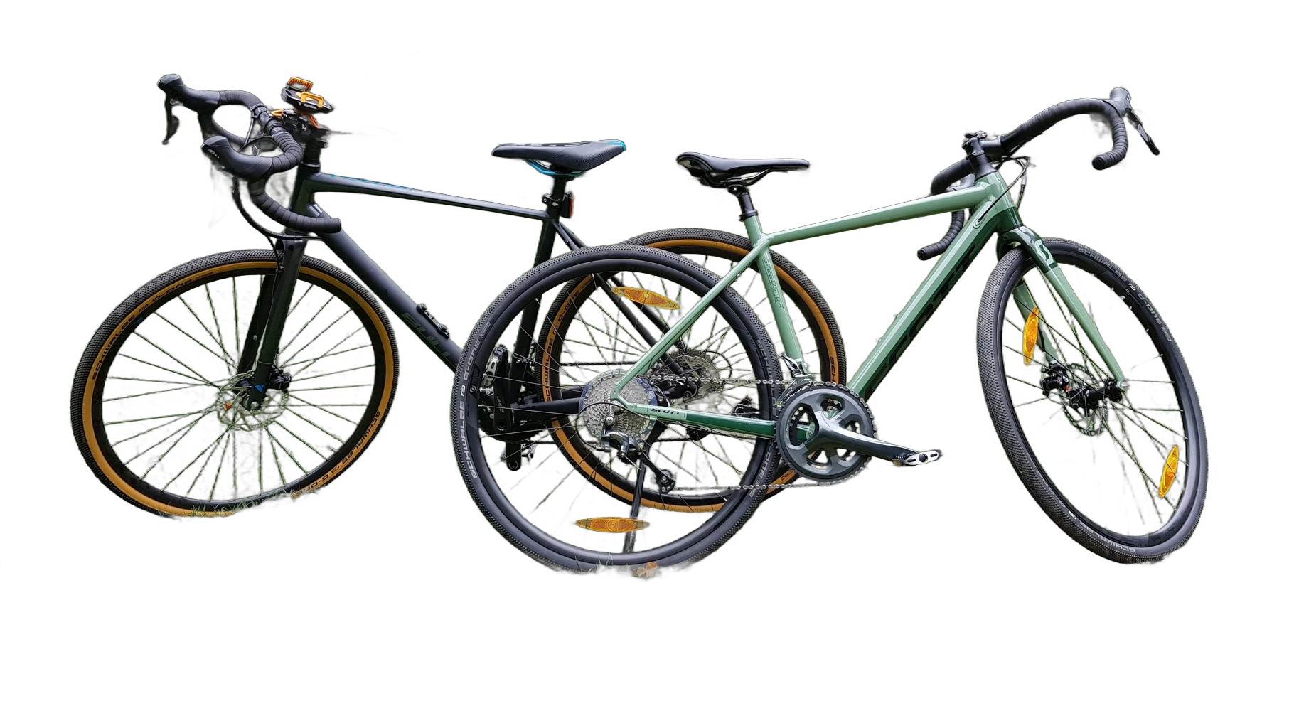 two gravel bikes park, IS-Net cutout