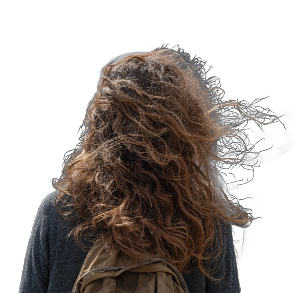 windblown curly hair backpack, IS-Net cutout