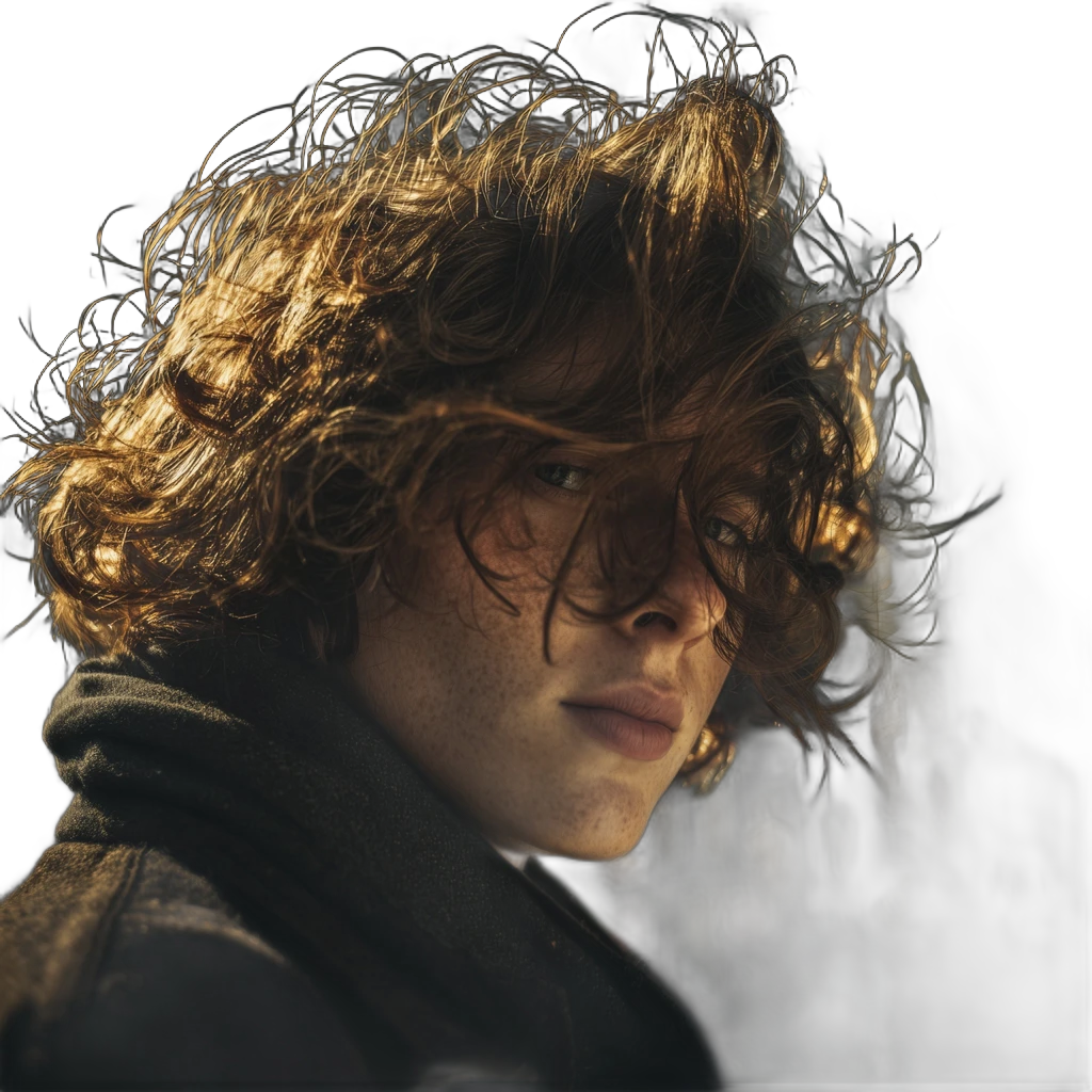 windblown curly portrait, IS-Net cutout