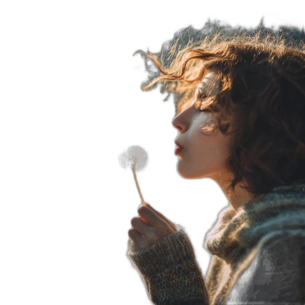 blowing dandelion seeds, silueta cutout