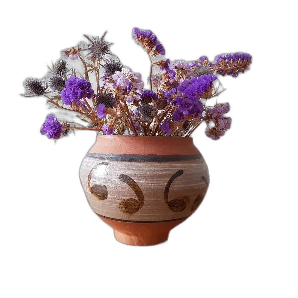 dried flowers clay vase, silueta cutout