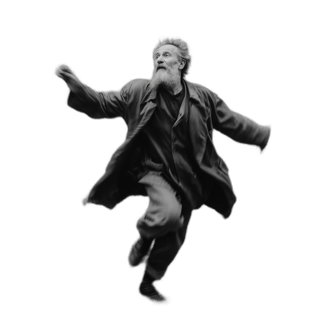 elderly man running blur, silueta cutout