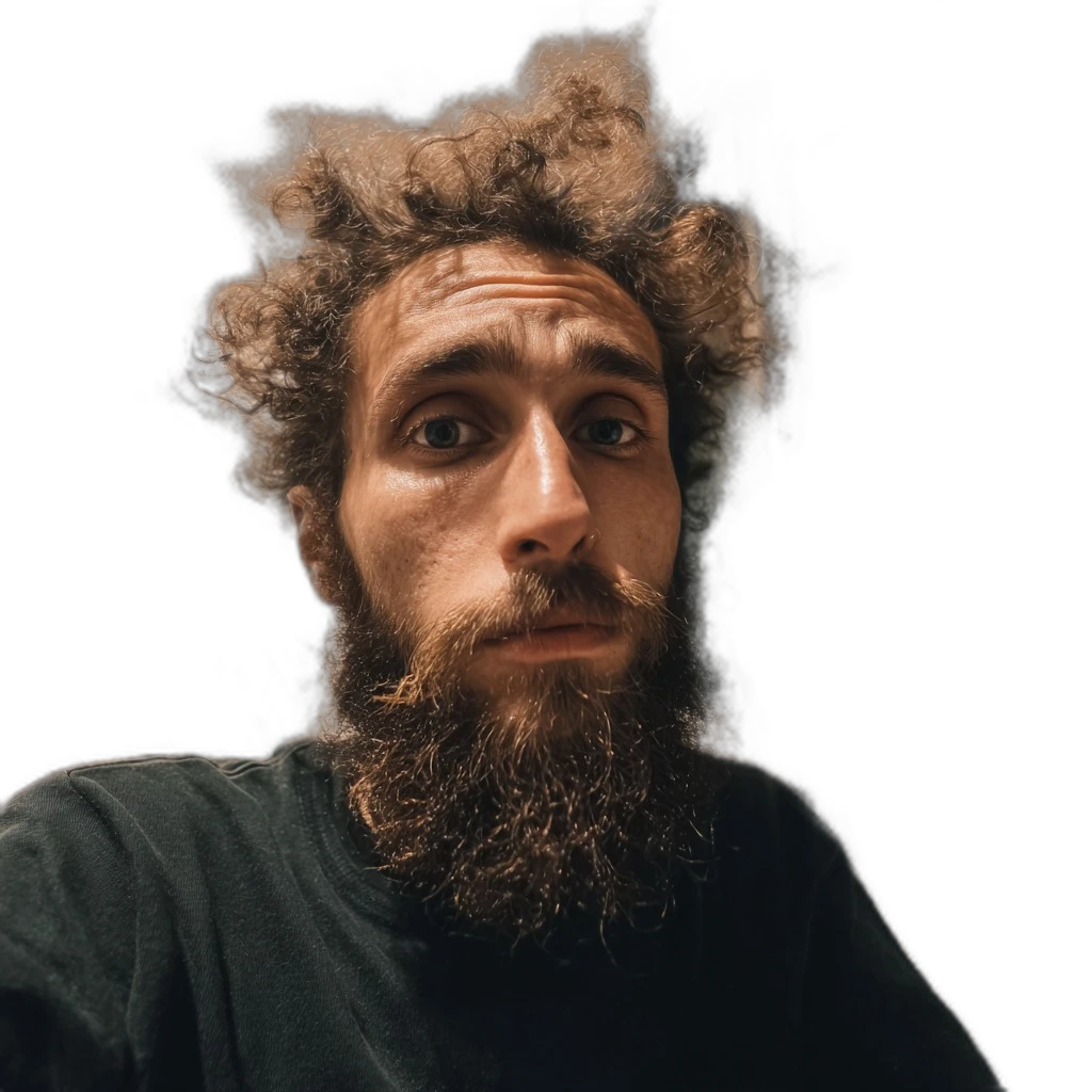 messy hair bearded portrait, silueta cutout