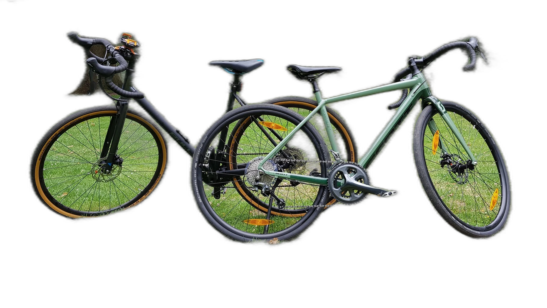 two gravel bikes park, silueta cutout