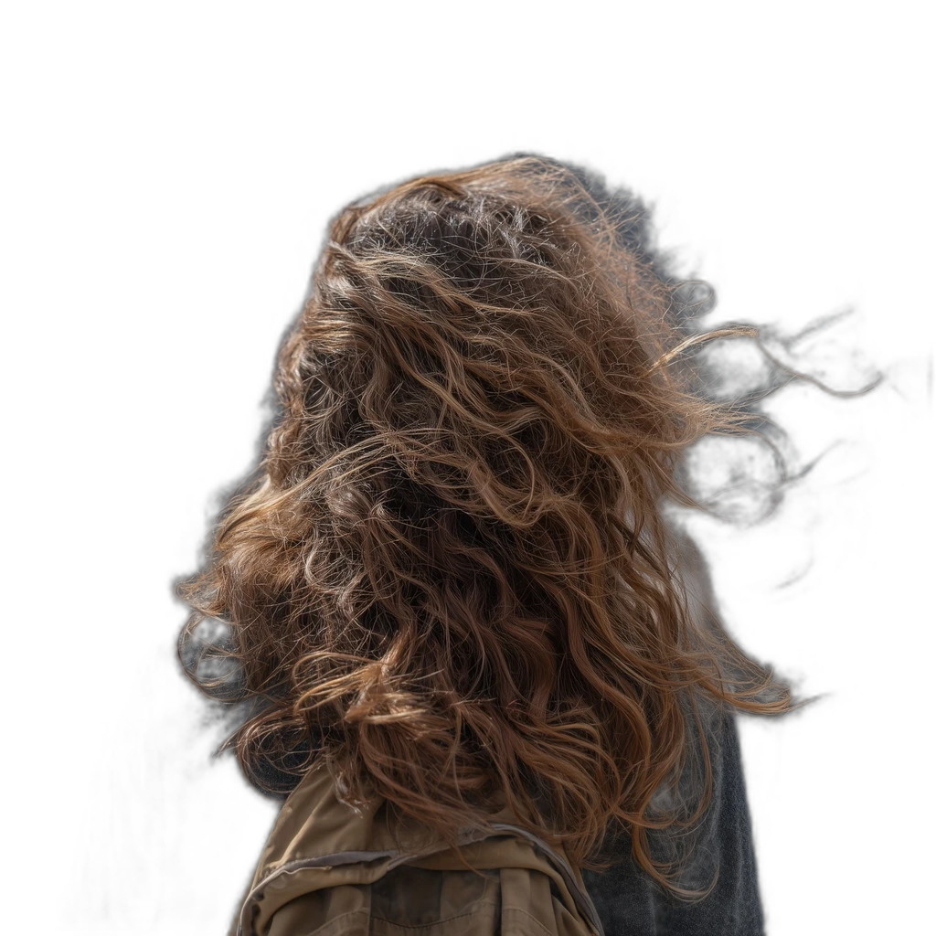 windblown curly hair backpack, silueta cutout