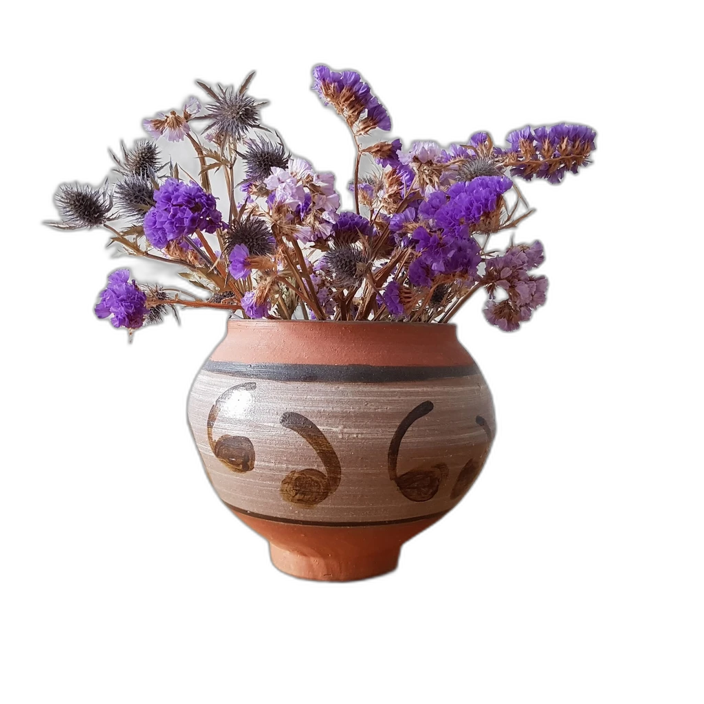 dried flowers clay vase, u2net cutout