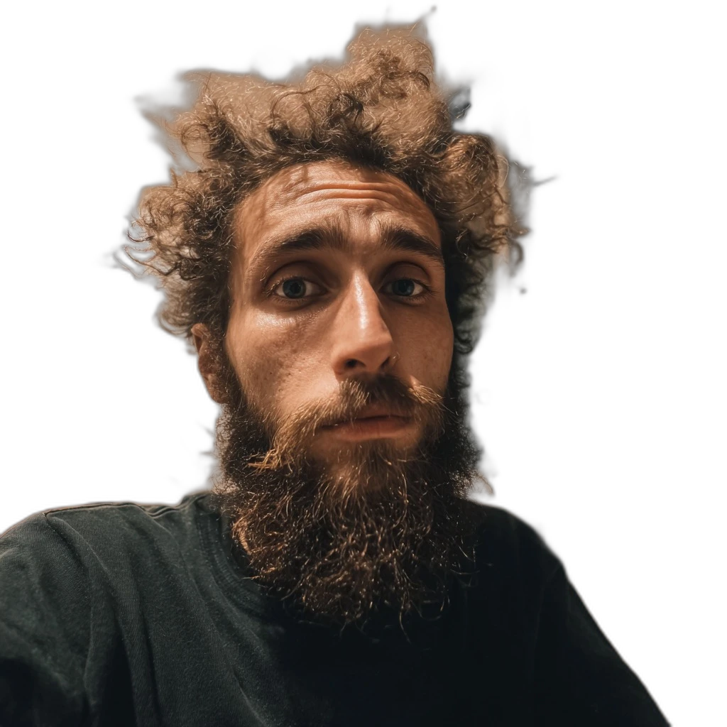 messy hair bearded portrait, u2net cutout