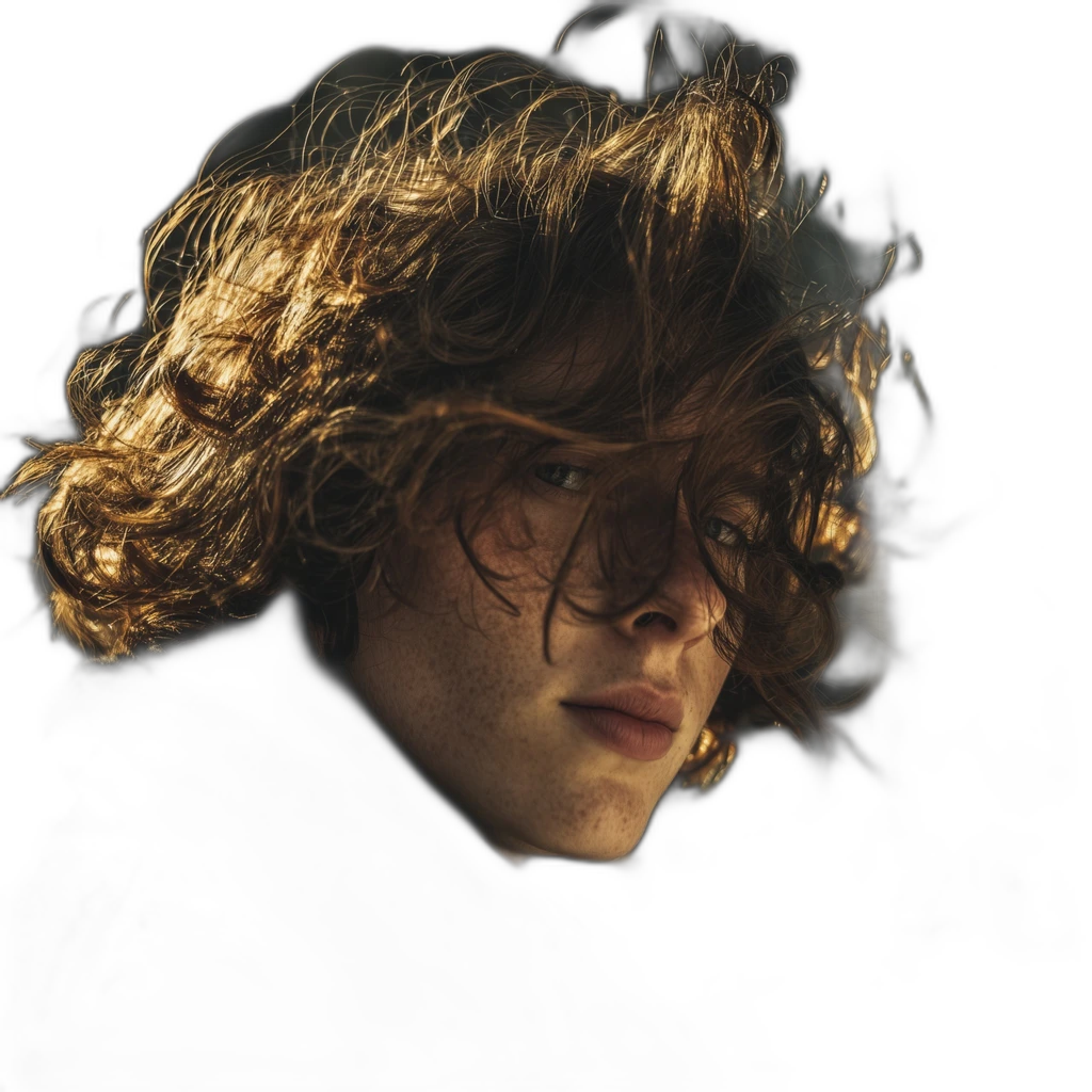 windblown curly portrait, u2net cutout