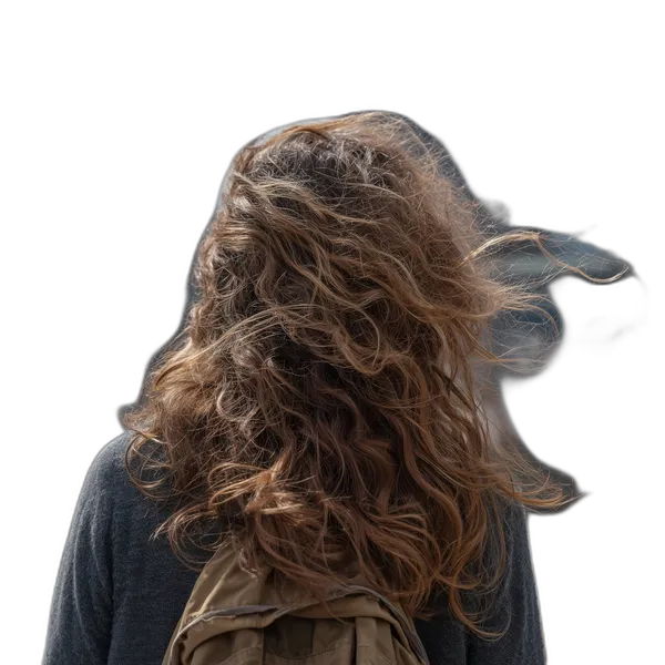 windblown curly hair backpack, u2net_human_seg cutout