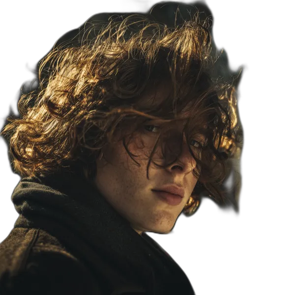 windblown curly portrait, u2net_human_seg cutout