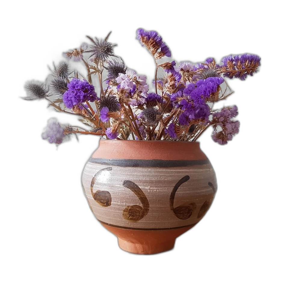 dried flowers clay vase, u2netp cutout