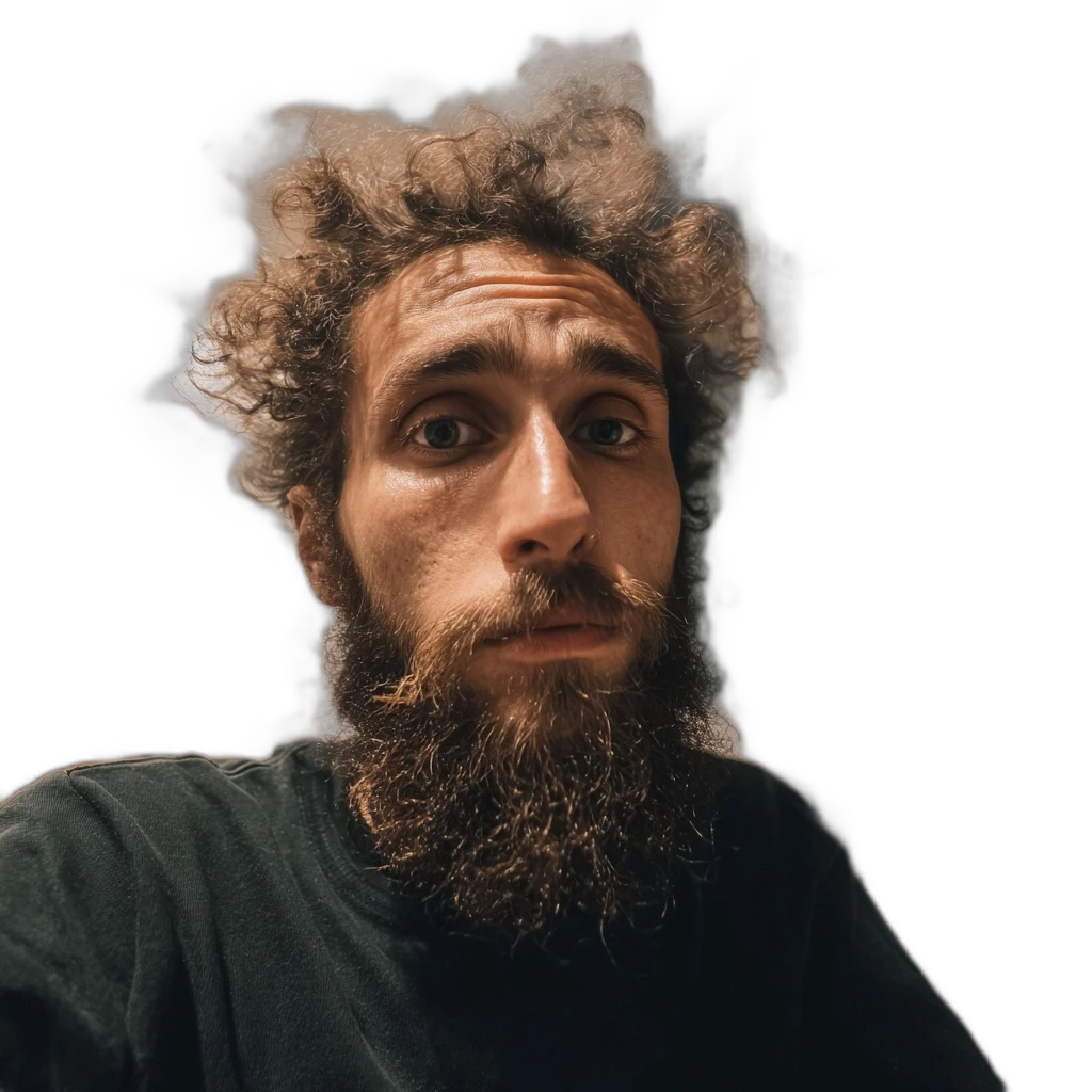 messy hair bearded portrait, u2netp cutout