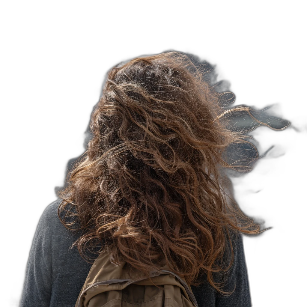windblown curly hair backpack, u2netp cutout