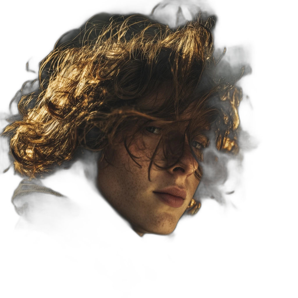 windblown curly portrait, u2netp cutout