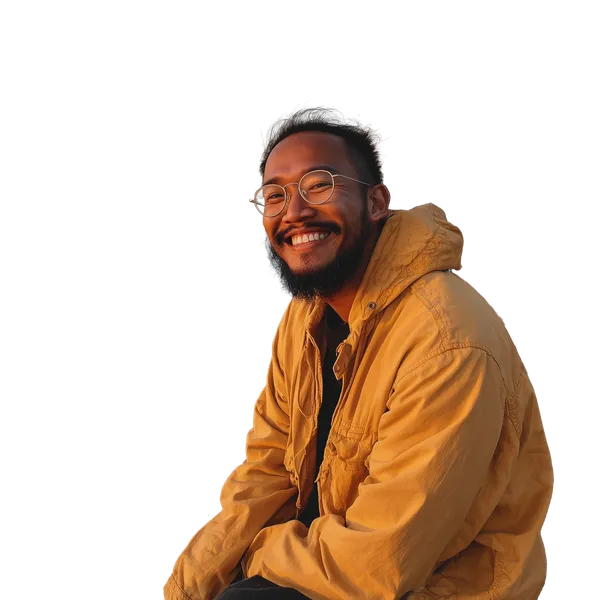Enterprise background removed: smiling man seaside sunset