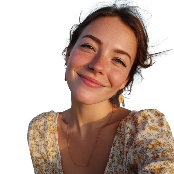 Enterprise background removed: smiling woman seaside
