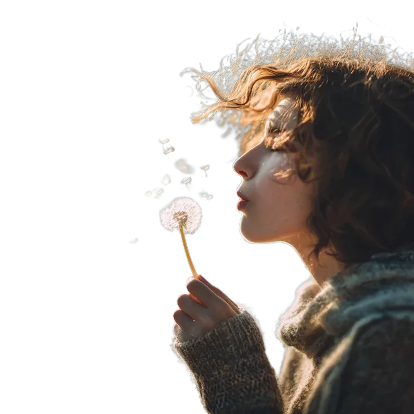Open Model background removed: blowing dandelion seeds