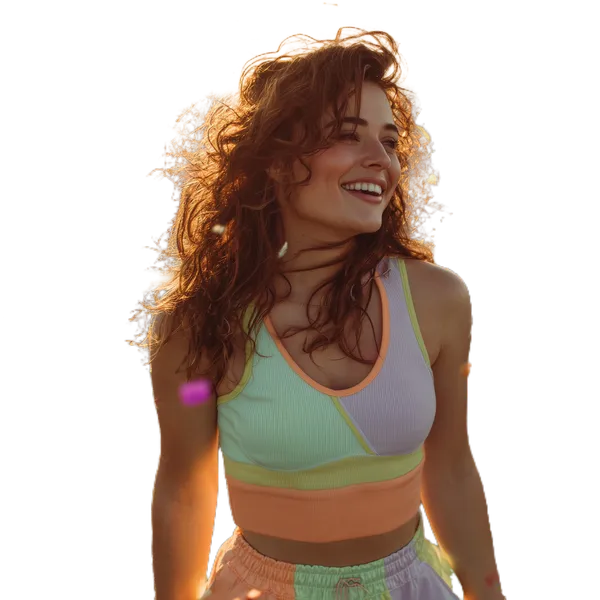 Open Model background removed: confetti sunset portrait