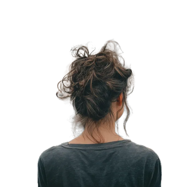Open Model background removed: messy bun cityscape