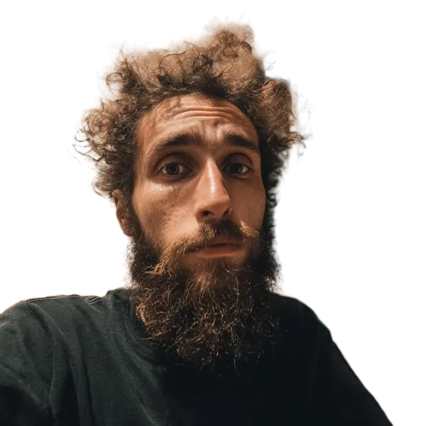 Open Model background removed: messy hair bearded portrait