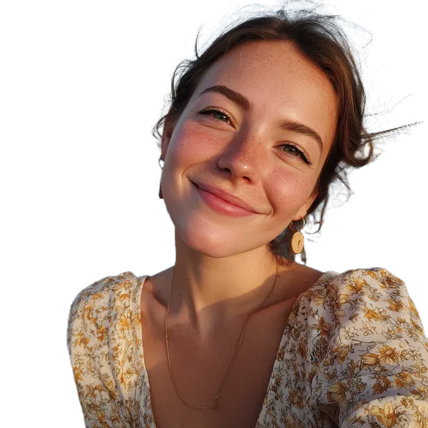 Open Model background removed: smiling woman seaside