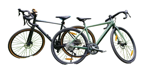 Open Model background removed: two gravel bikes park