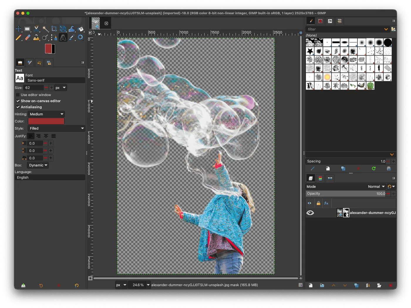 GIMP showing a cutout with transparent background after withoutBG background removal