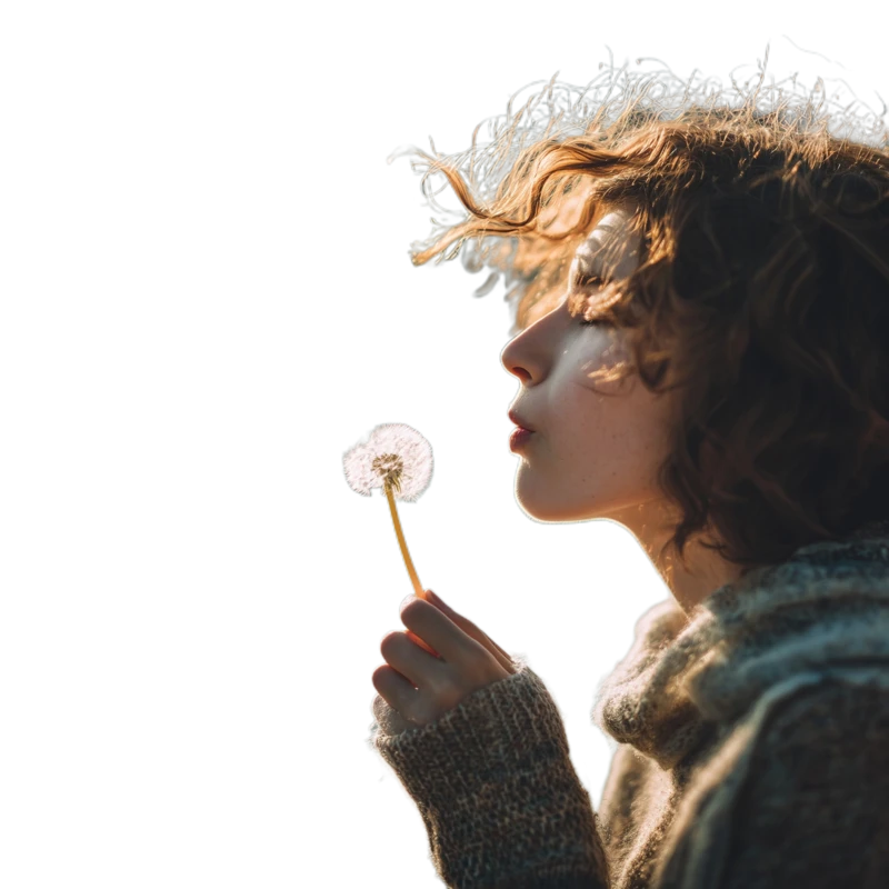 Background removed: Blowing Dandelion Seeds