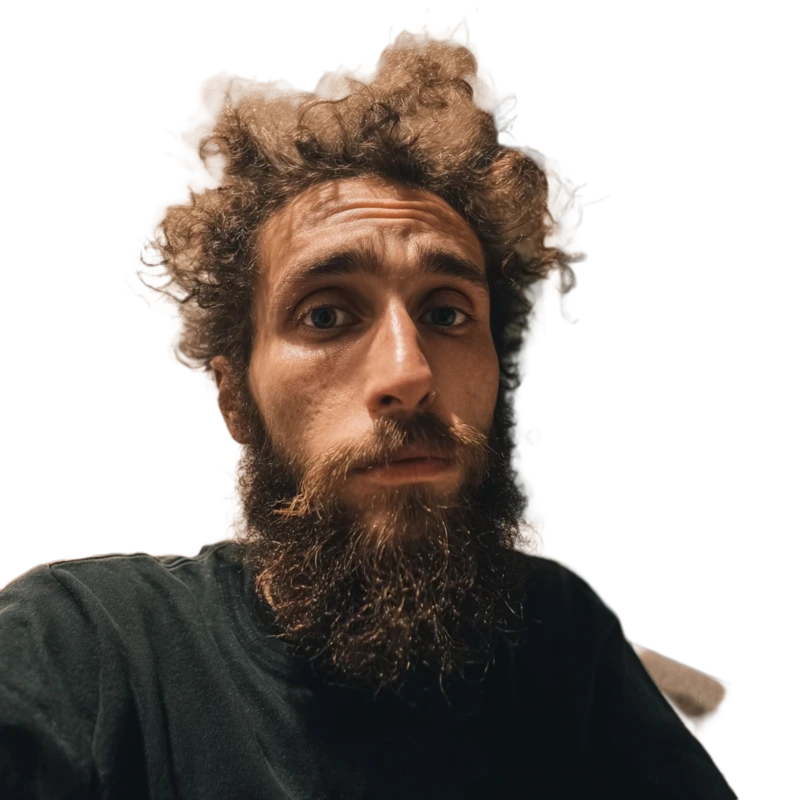 Background removed: Messy-Haired Bearded Portrait